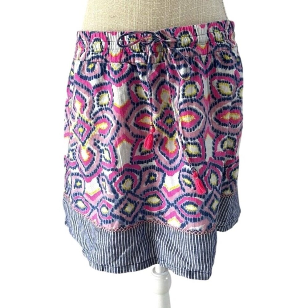 Vineyard Vines Colorful Womens Elastic Waist Skirt W/Striped Hem & Drawstring L